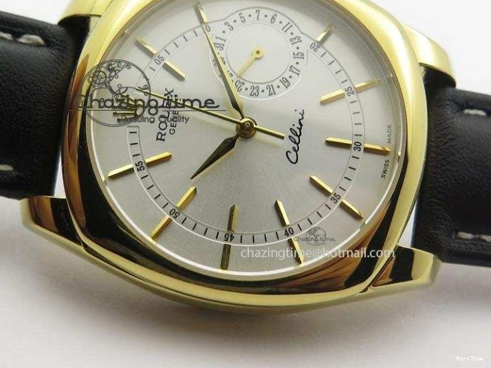 MiroTime 0114 Stylish Cellini Date YG White Stick Dial On Black Leather Strap A 3881